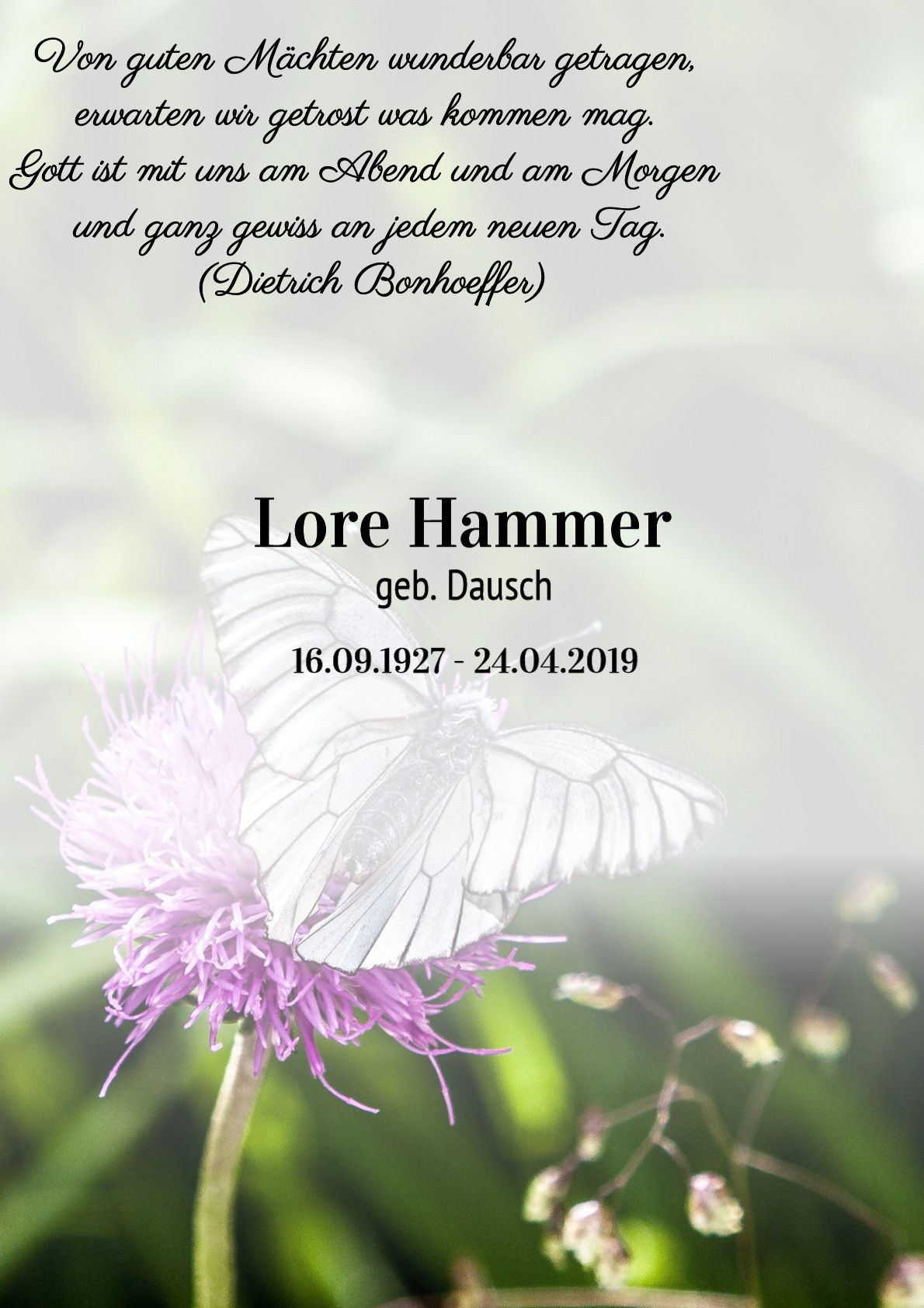 Traueranzeige von Lore Hammer
