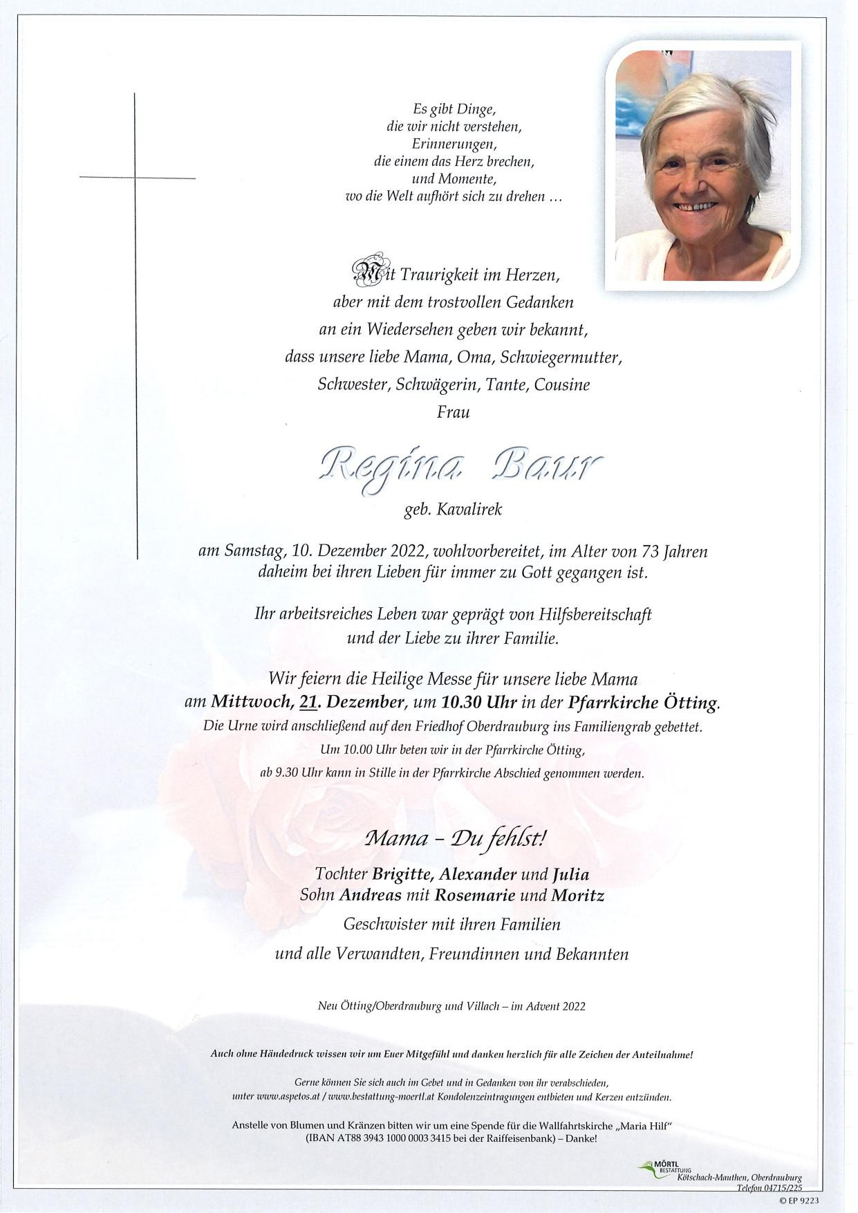Traueranzeige von Regina Baur