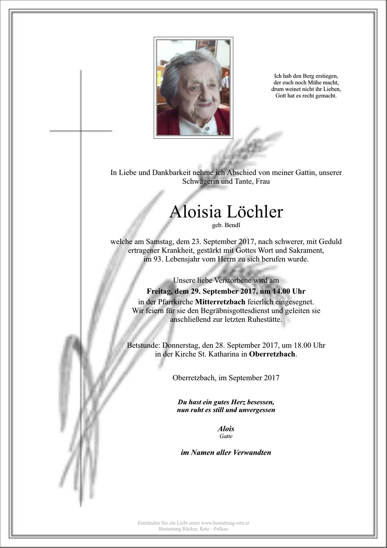 Traueranzeige von Aloisia Löchler