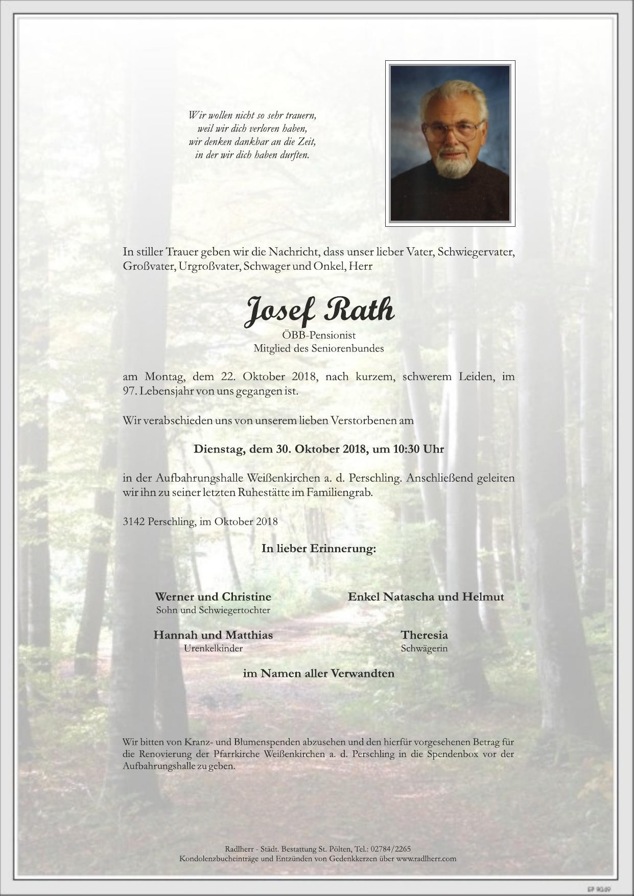 Traueranzeige von Josef Rath