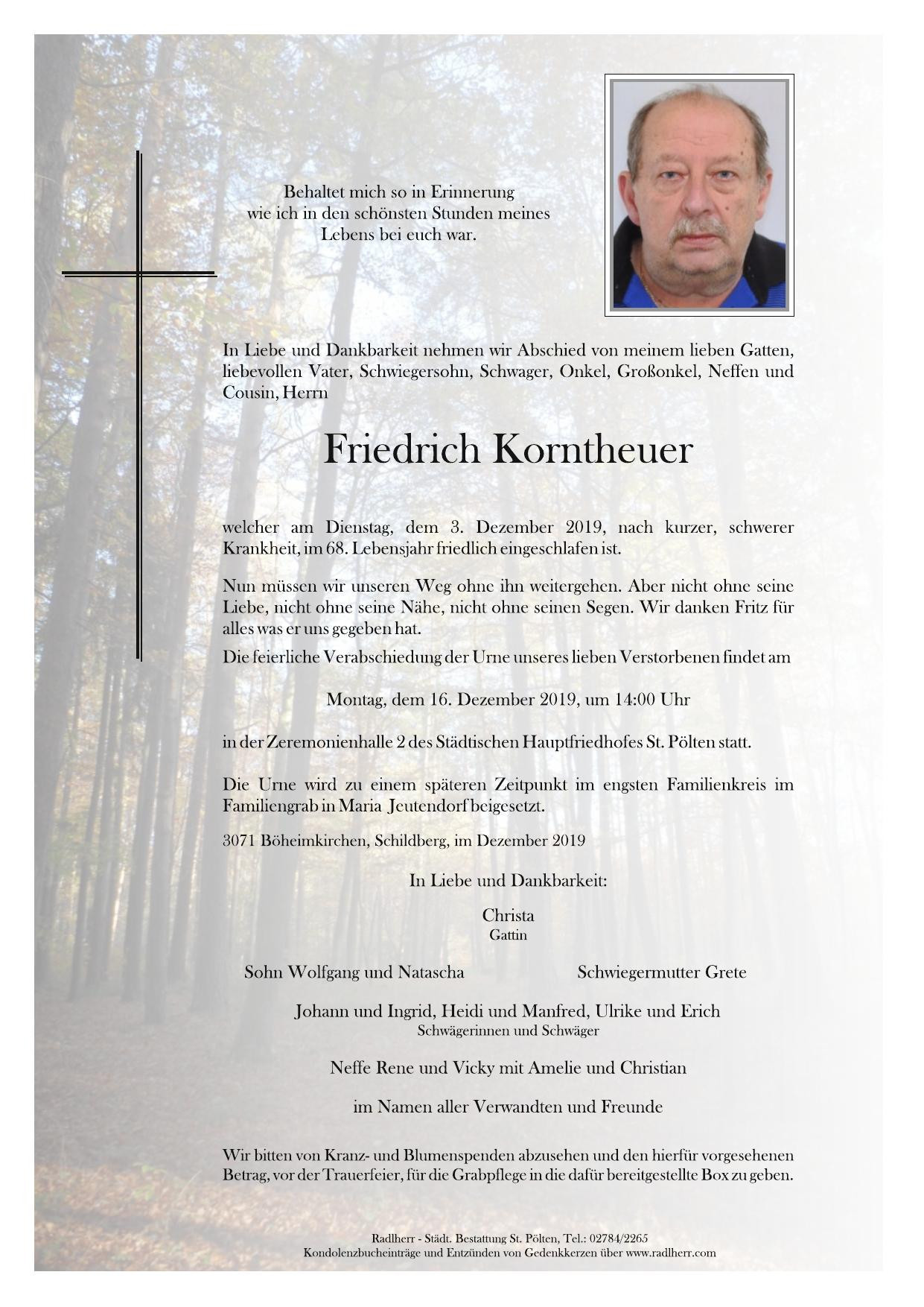 Traueranzeige von Friedrich Korntheuer
