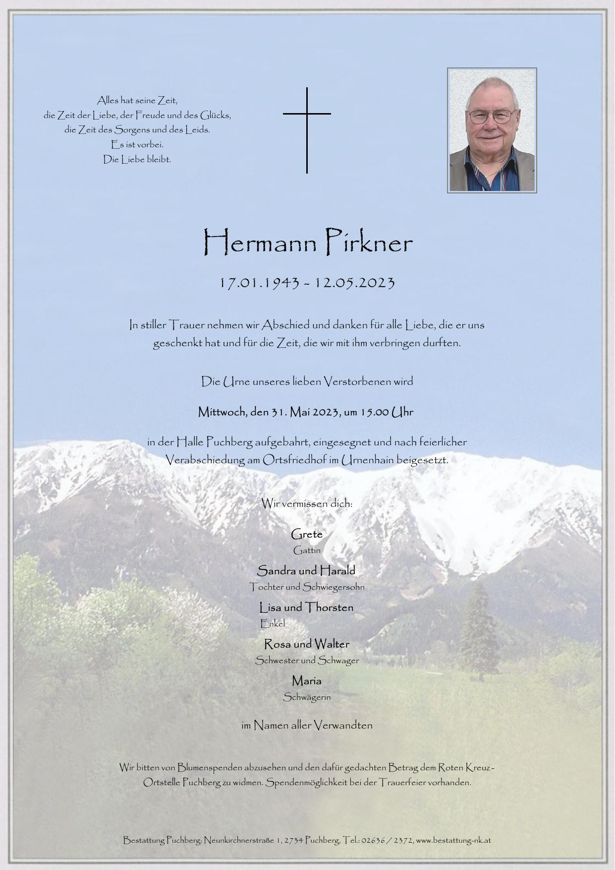 Traueranzeige von Hermann Pirkner