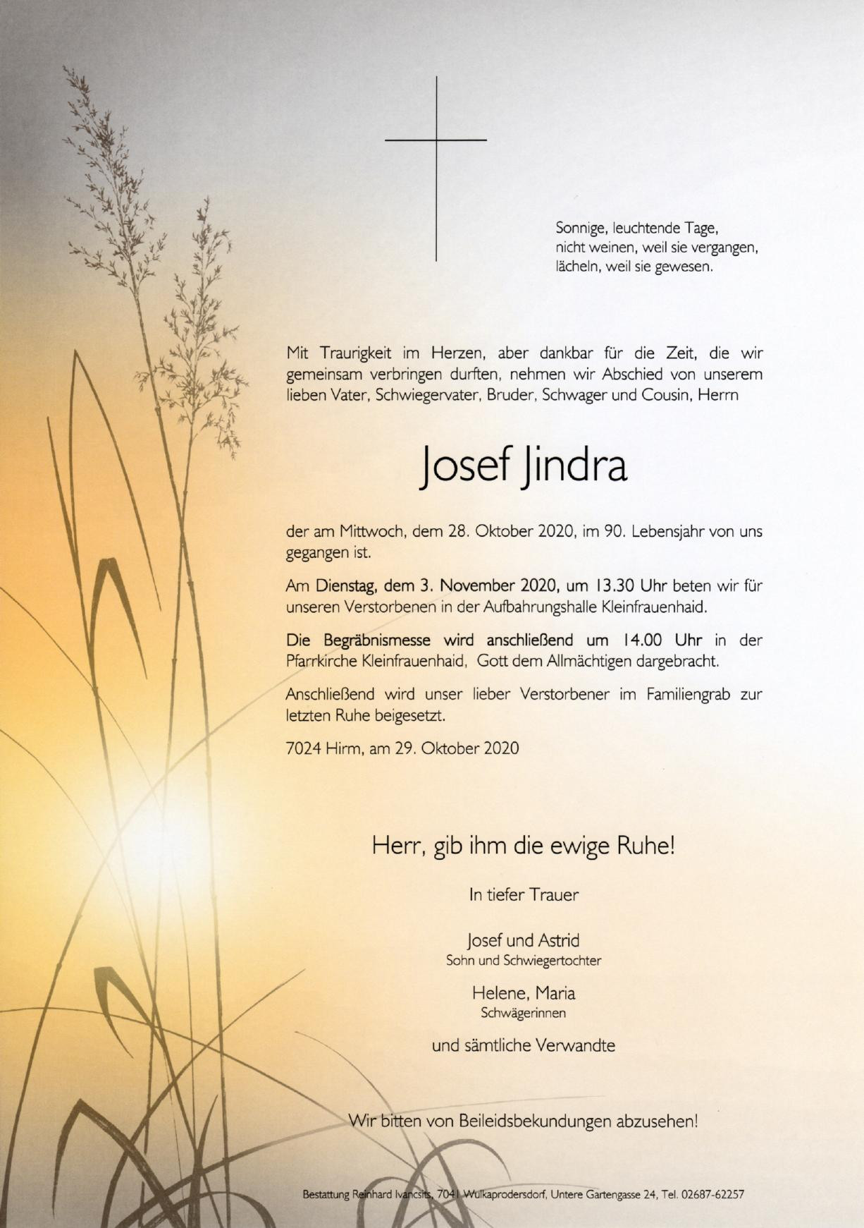 Traueranzeige von Josef Jindra