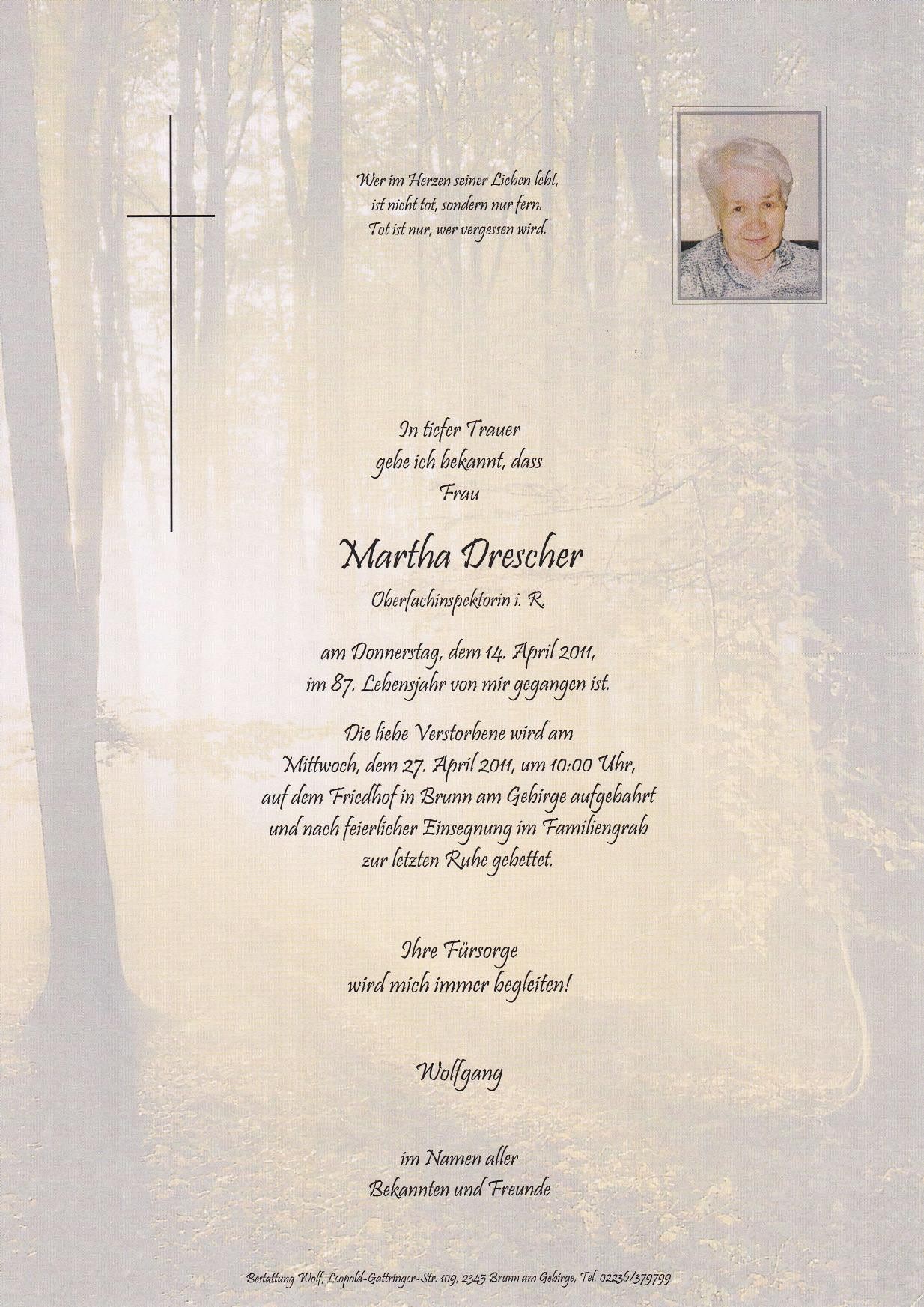 Traueranzeige von Martha Drescher