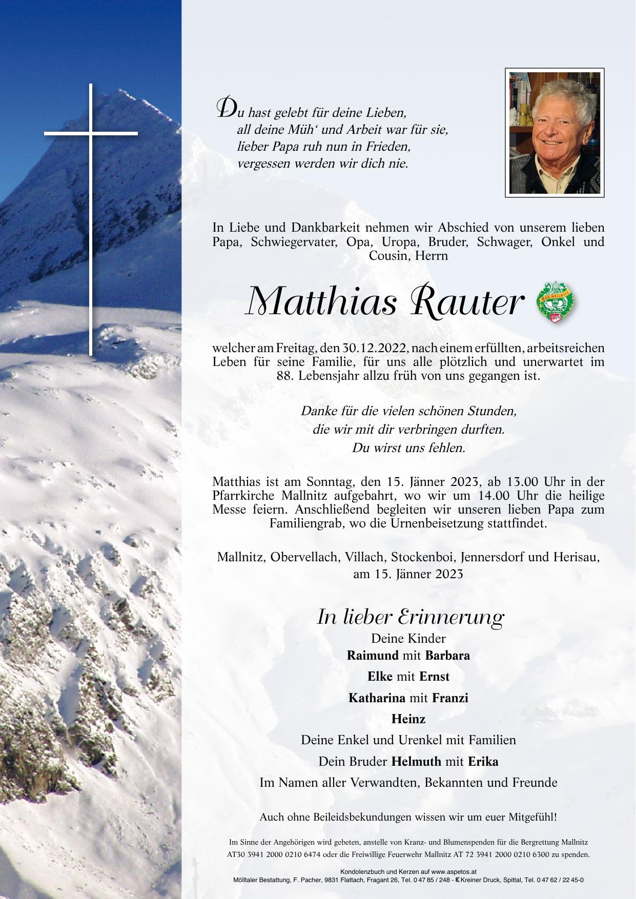 Traueranzeige von Matthias Rauter