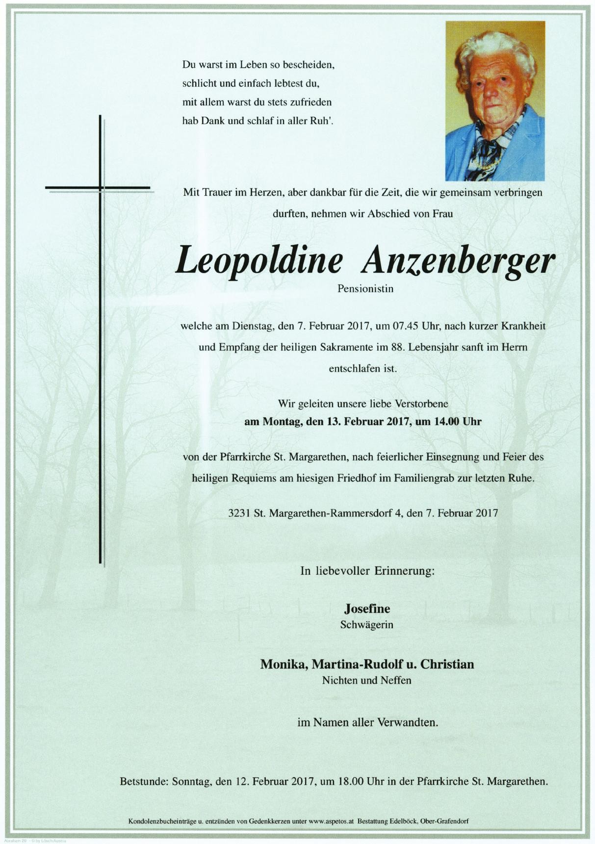 Traueranzeige von Leopoldine Anzenberger