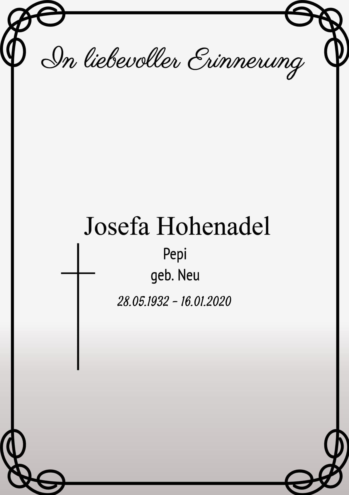 Traueranzeige von Josefa Hohenadel