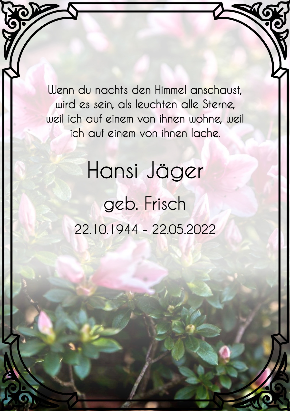Traueranzeige von Hansi Jäger