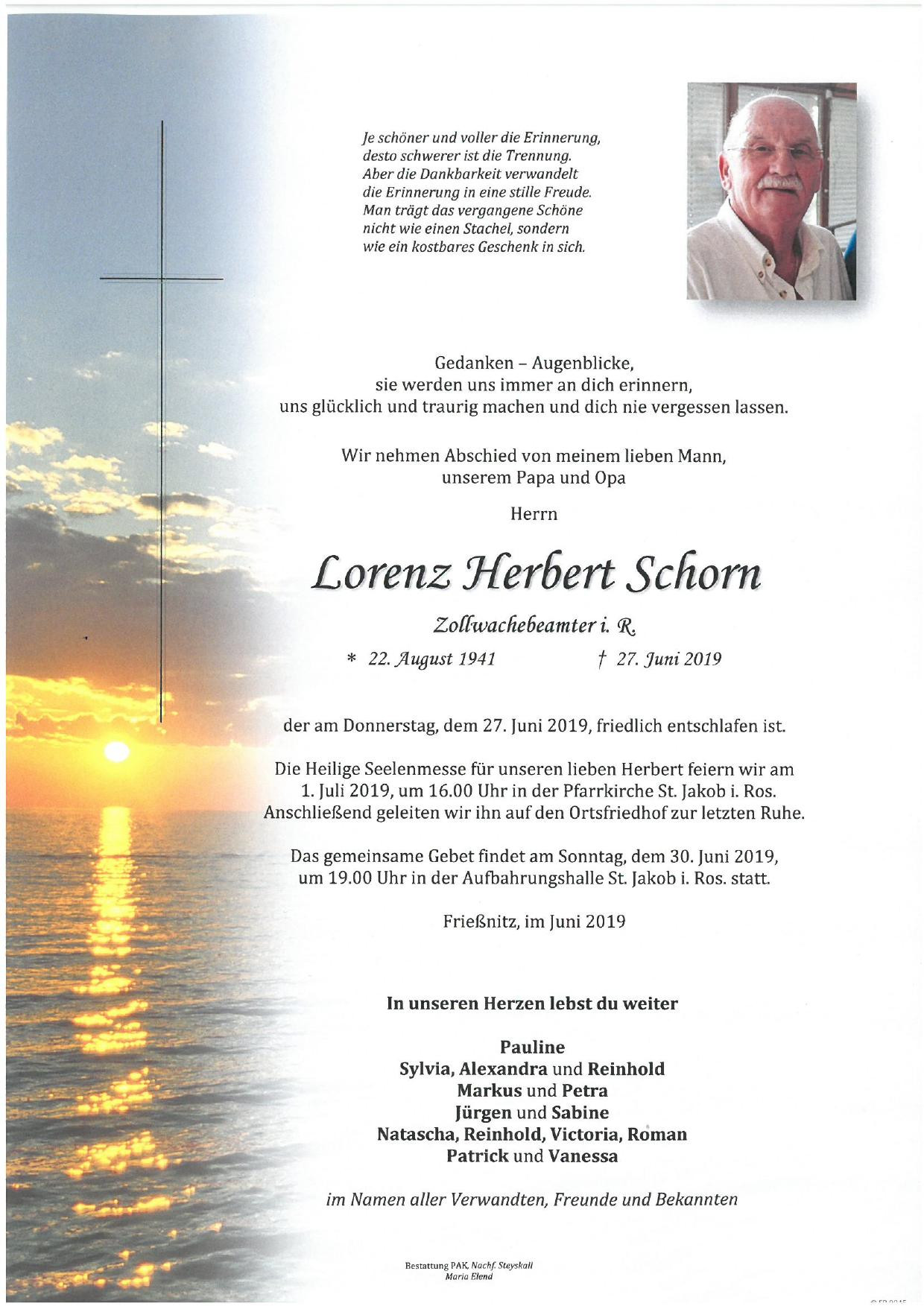 Traueranzeige von Lorenz Herbert Schorn