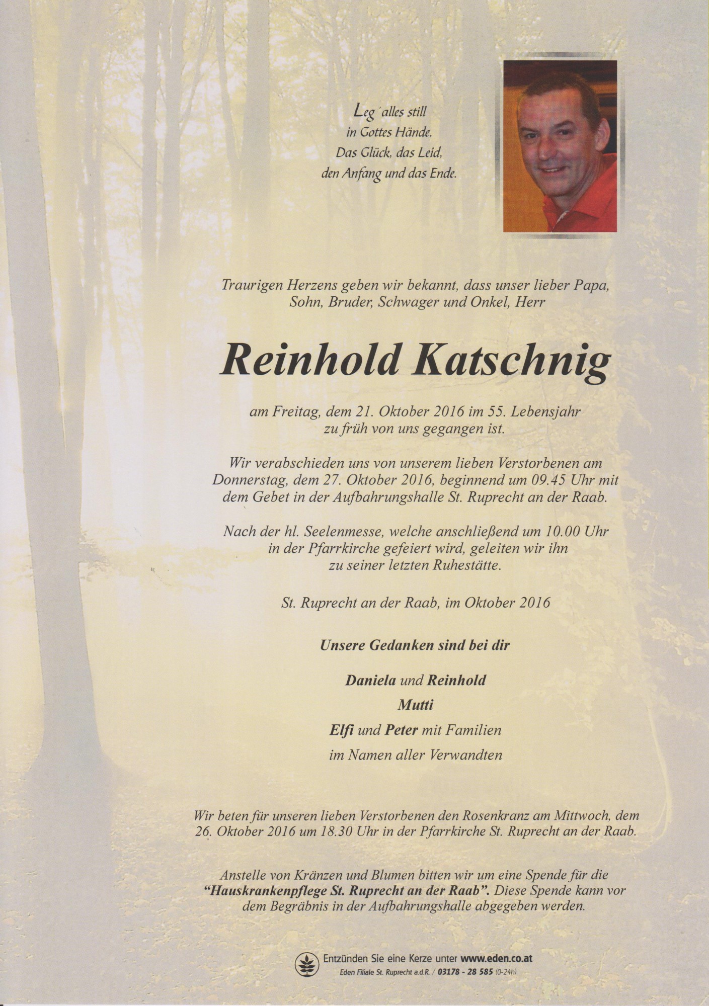 Traueranzeige von Reinhold Katschnig