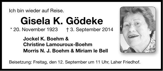 Traueranzeige von Gisela Gödeke