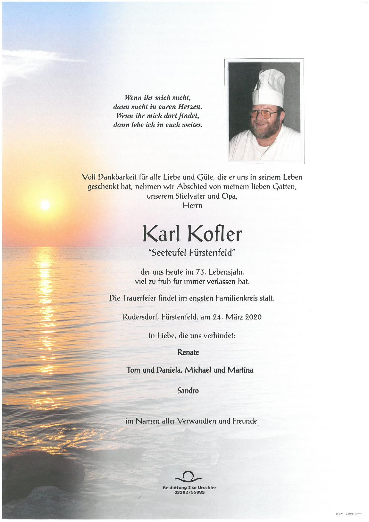 Traueranzeige von Karl Kofler