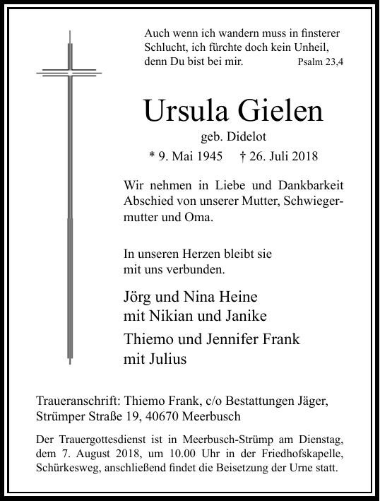 Traueranzeige von Ursula Gielen