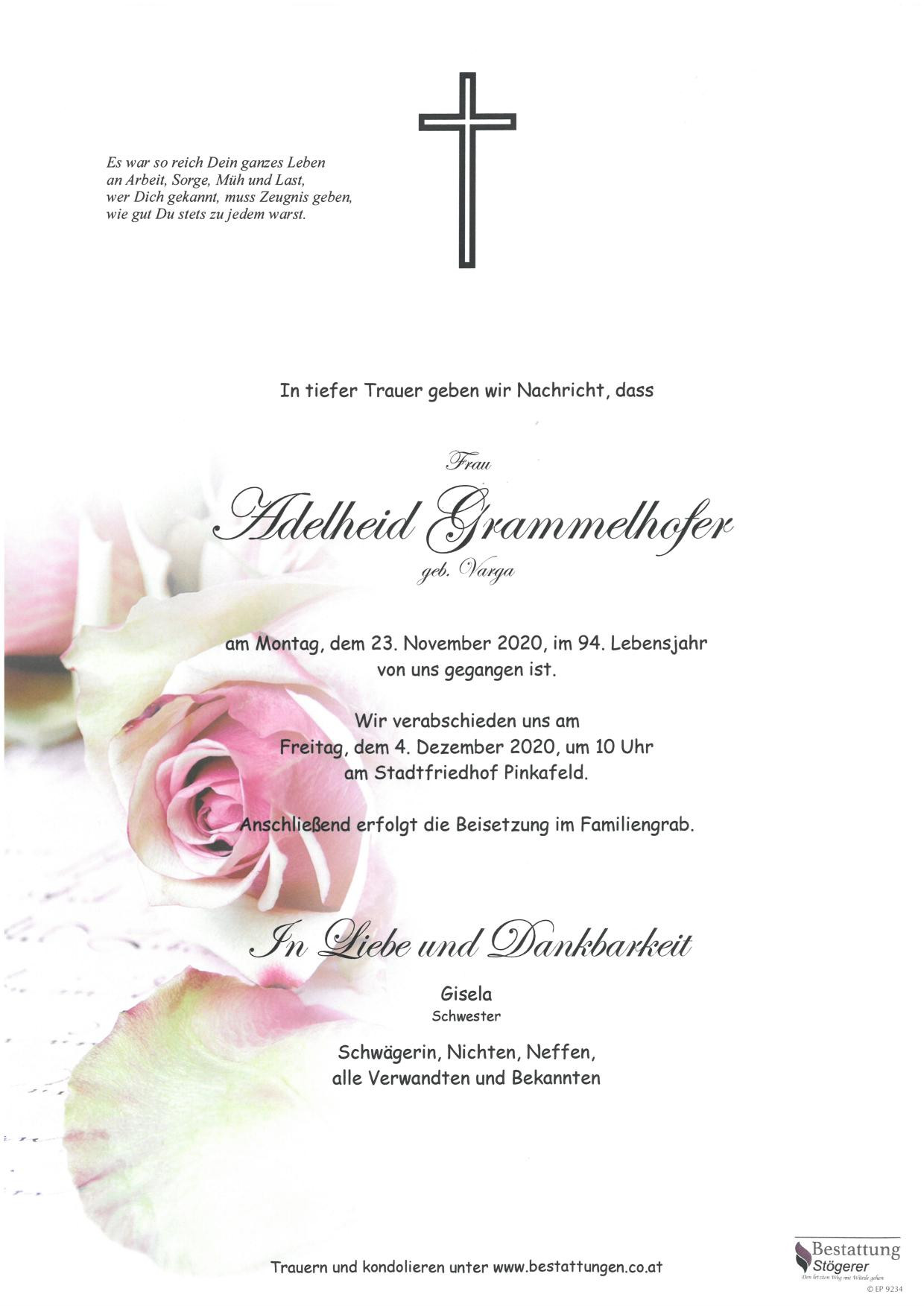 Traueranzeige von Adelheid Grammelhofer