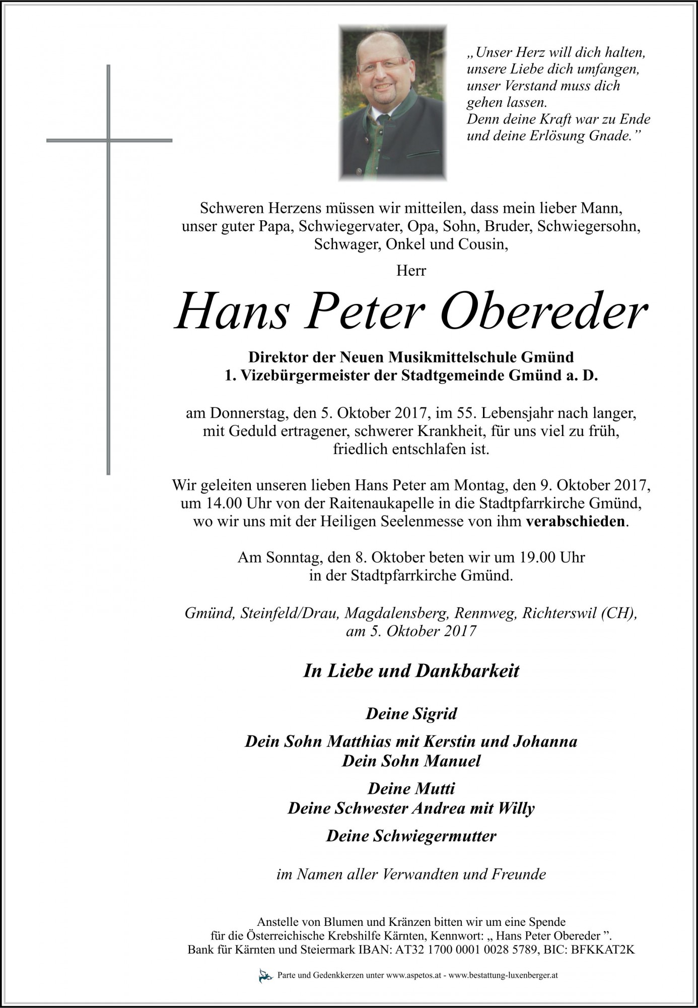 Traueranzeige von Hans Peter Obereder