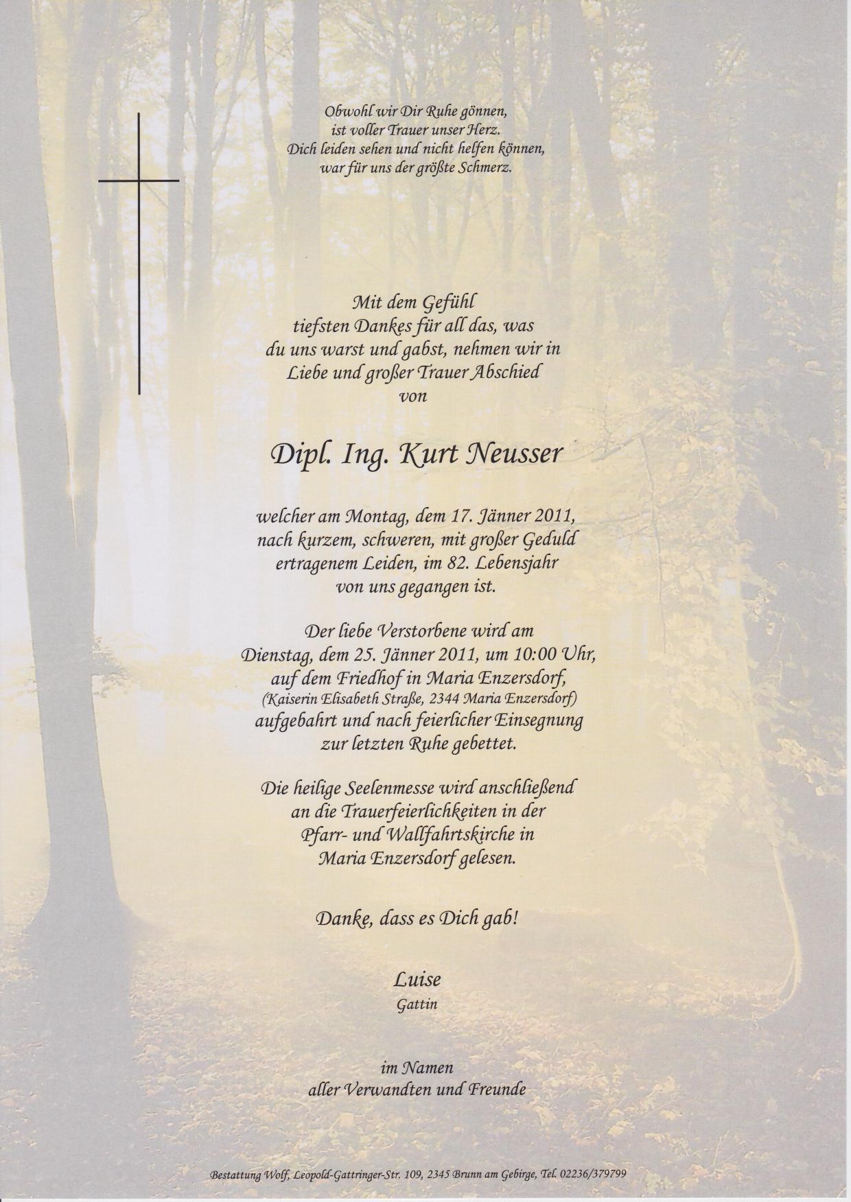 Traueranzeige von Kurt Neusser
