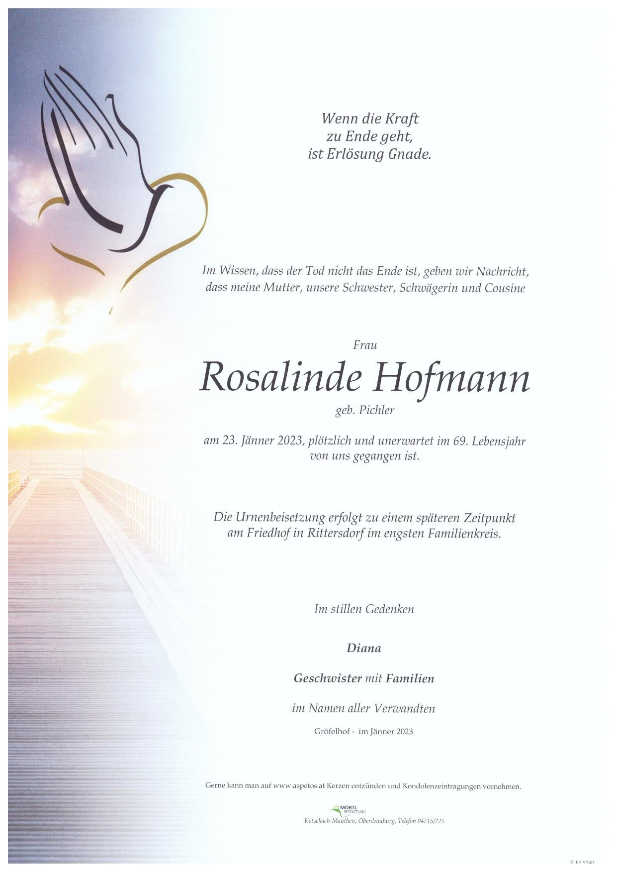 Traueranzeige von Rosalinde Hofmann