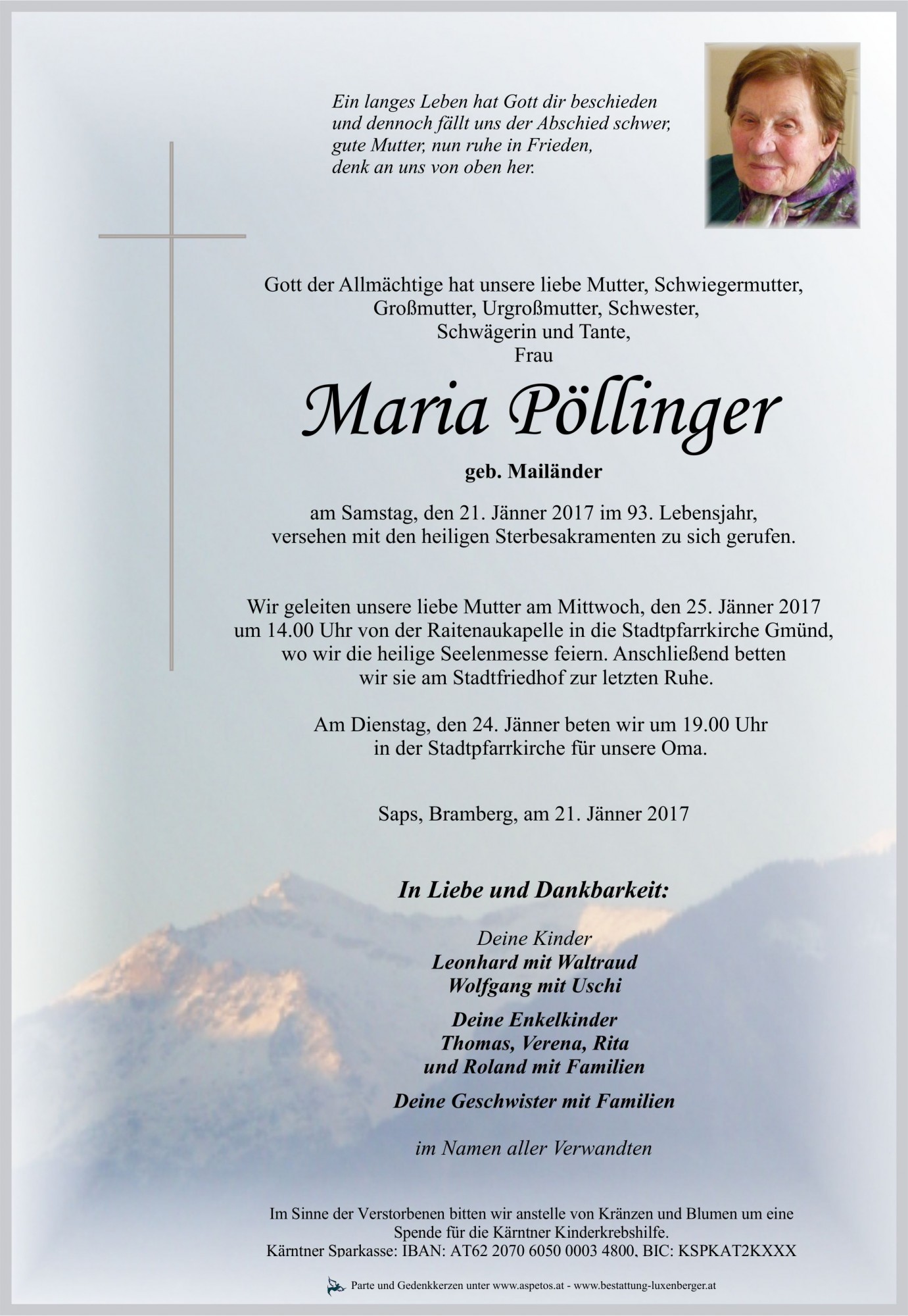 Traueranzeige von Maria Pöllinger