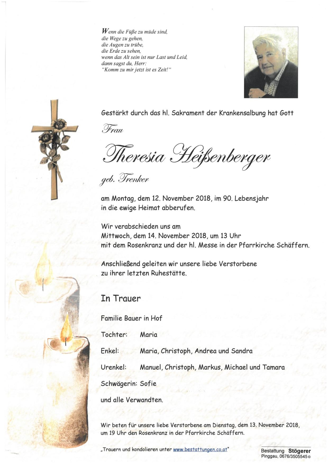 Traueranzeige von Theresia Heißenberger