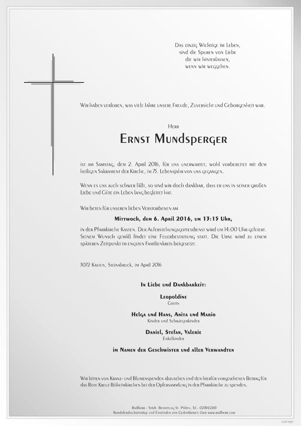 Traueranzeige von Ernst Mundsperger