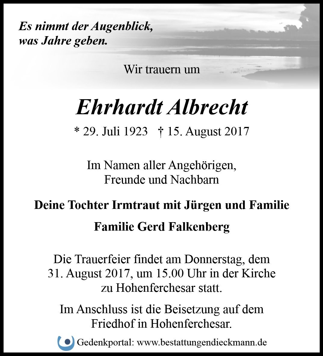 Traueranzeige von Ehrhardt Albrecht