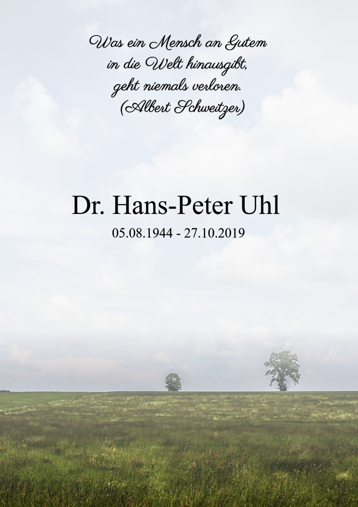 Traueranzeige von Dr. Hans-Peter Uhl