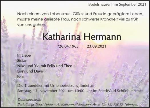 Traueranzeige von Katharina Hermann