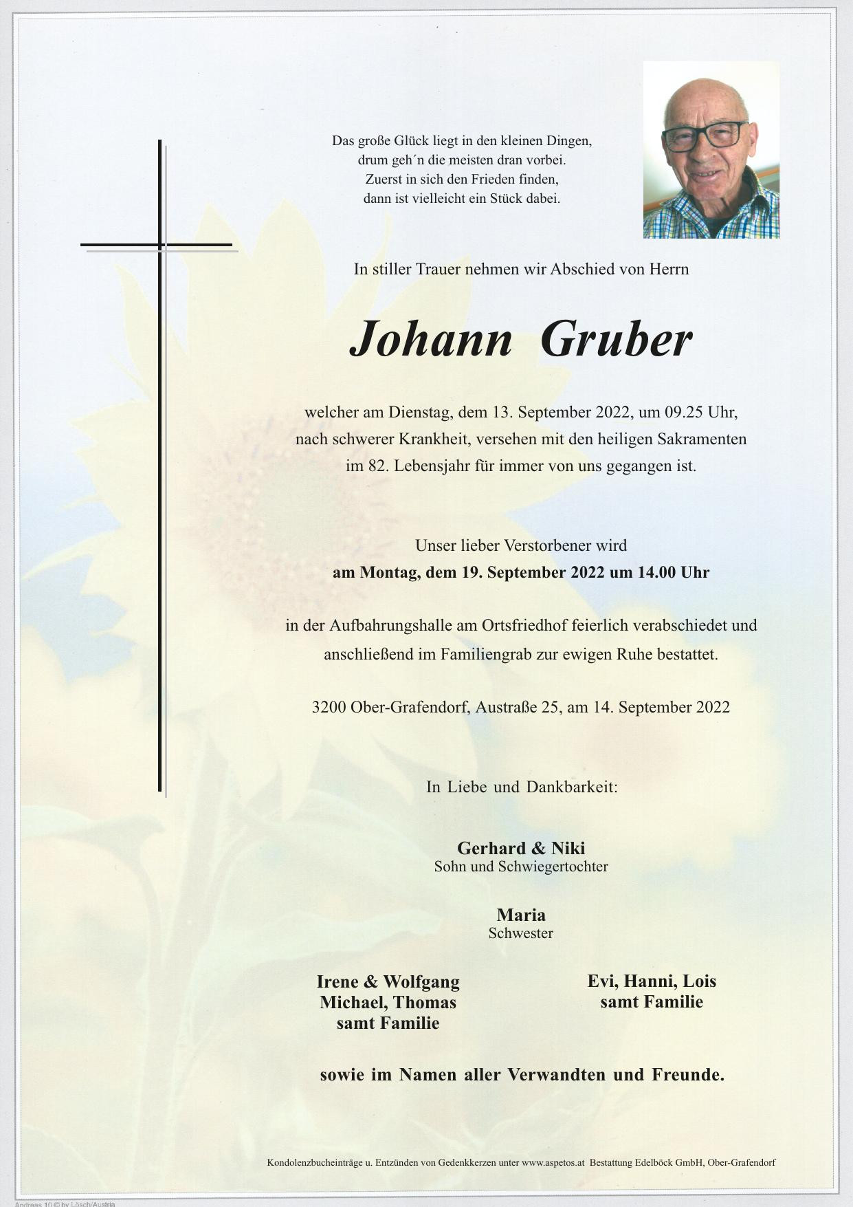 Traueranzeige von Johann Gruber