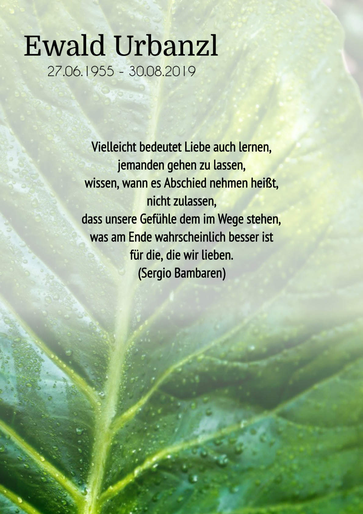 Traueranzeige von Ewald Urbanzl