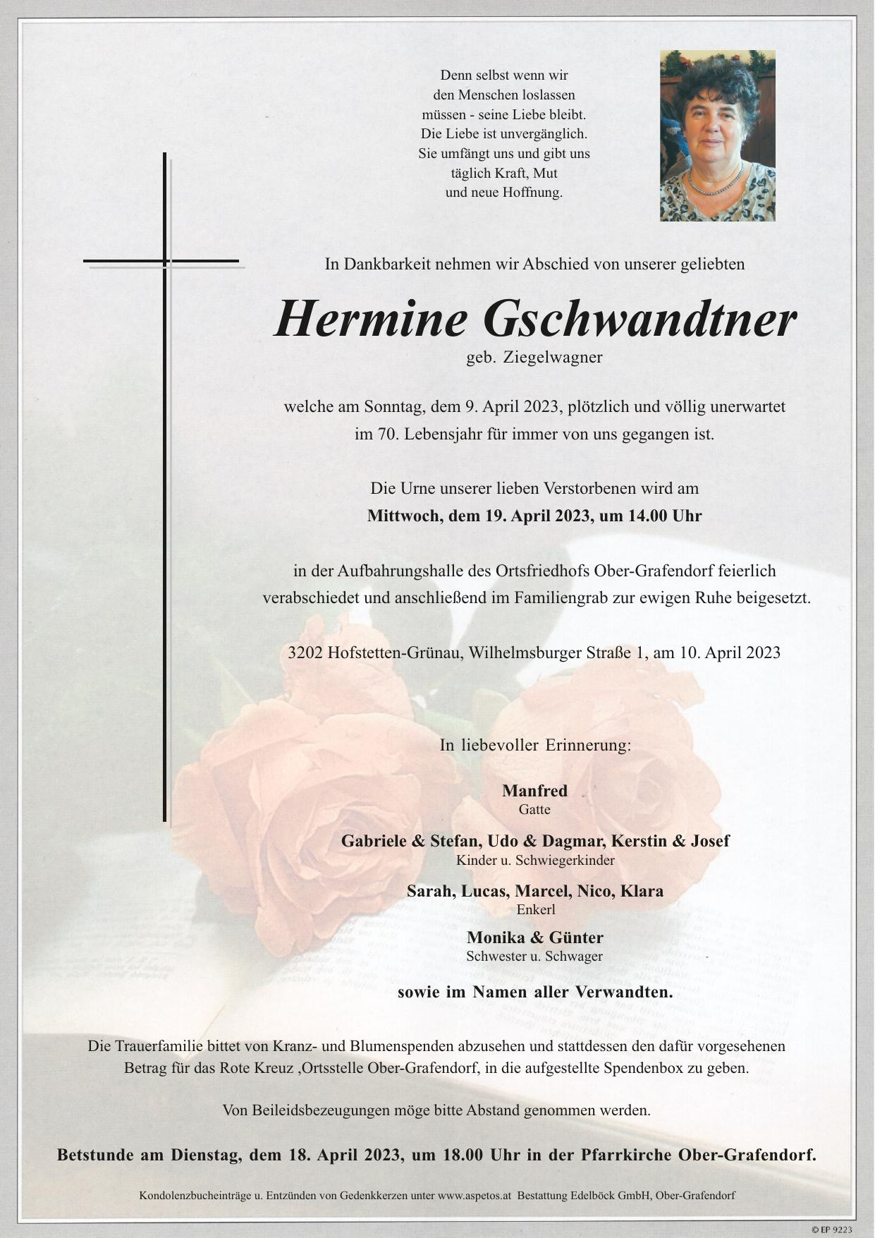 Traueranzeige von Hermine Gschwandtner