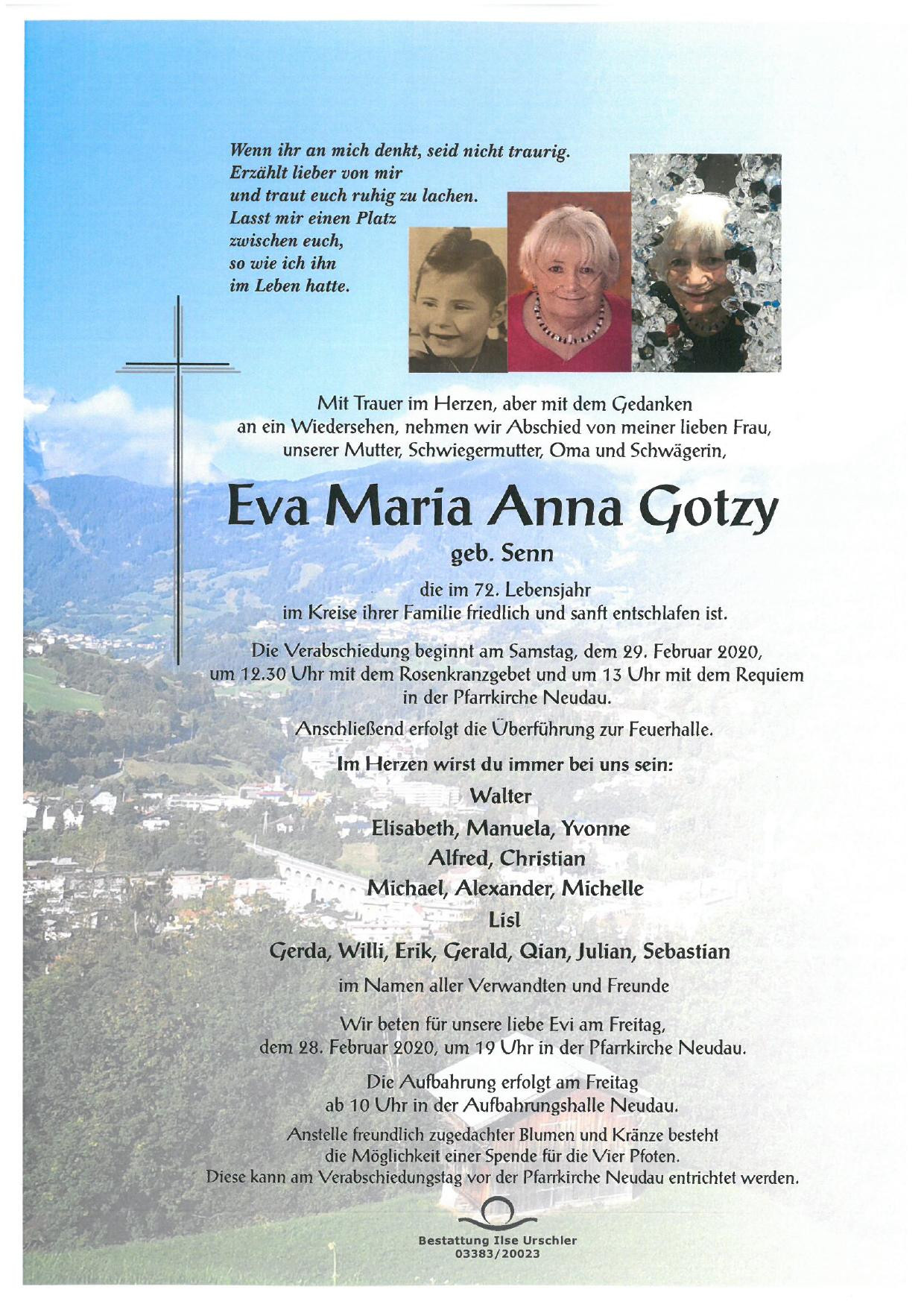 Traueranzeige von Eva Maria Anna Gotzy