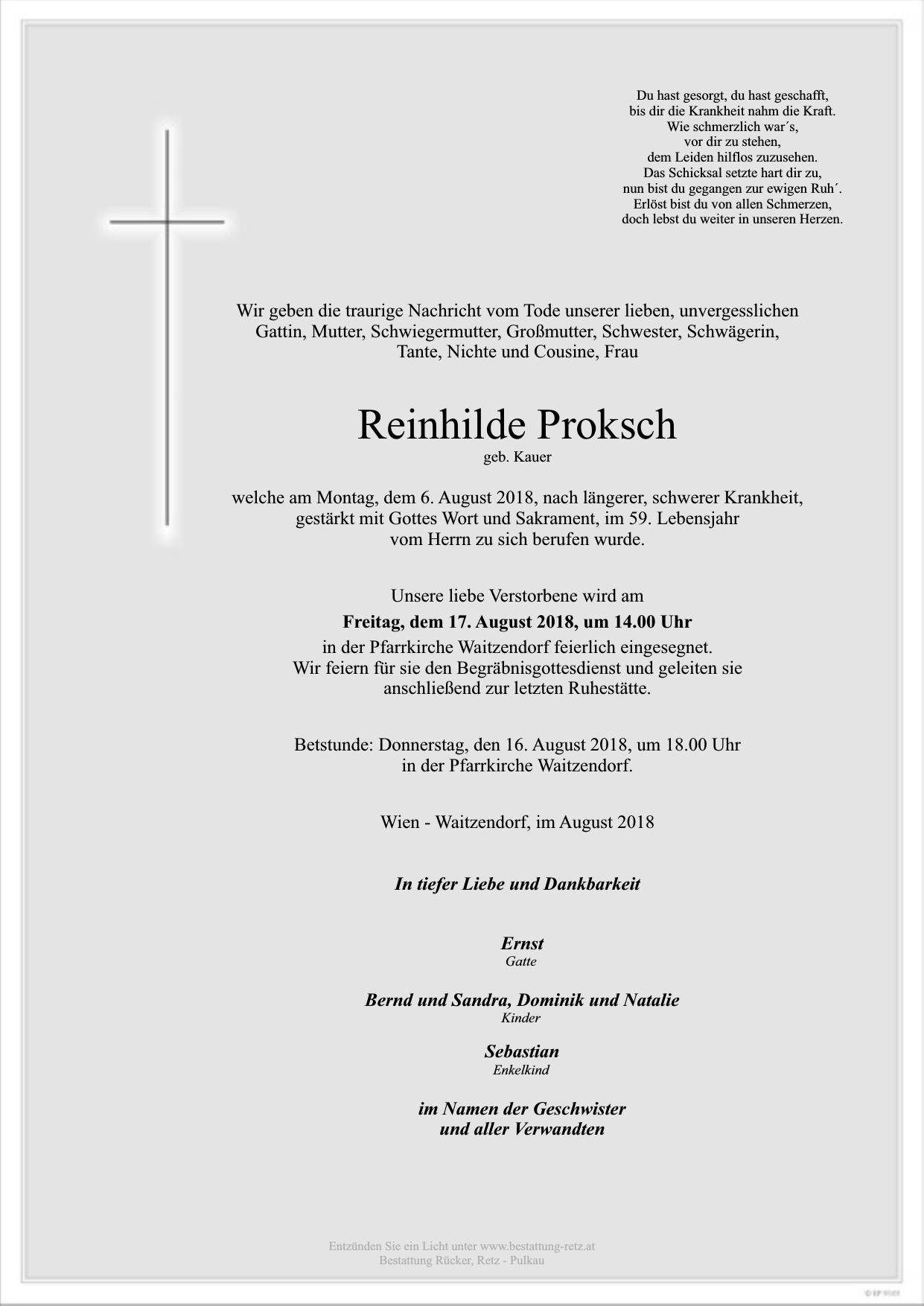 Traueranzeige von Reinhilde Proksch