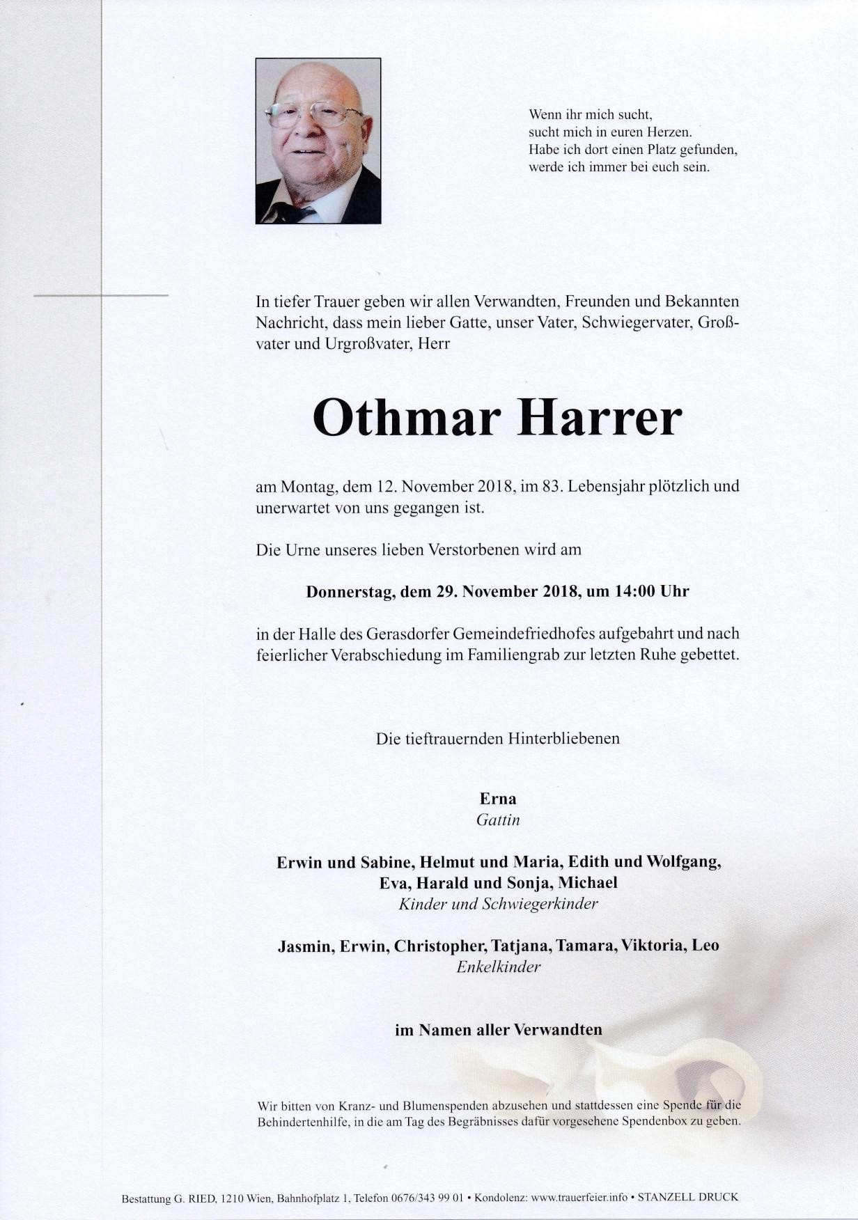 Traueranzeige von Othmar Harrer