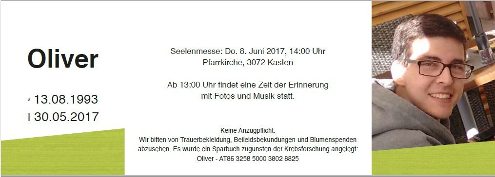 Traueranzeige von Oliver Boubela
