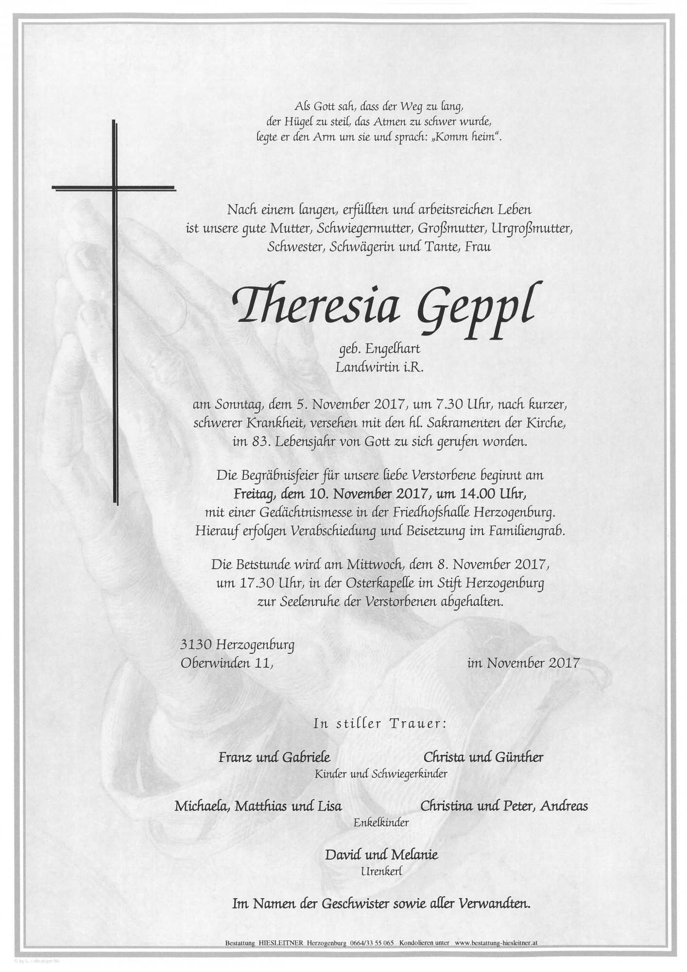 Traueranzeige von Theresia Geppl