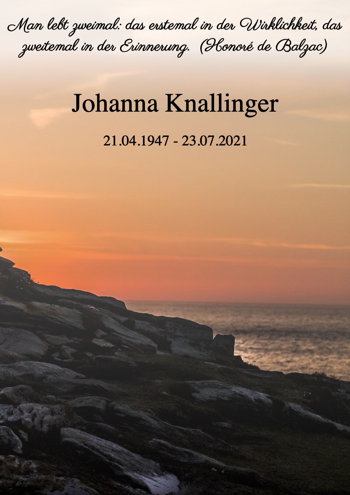 Traueranzeige von Johanna Knallinger
