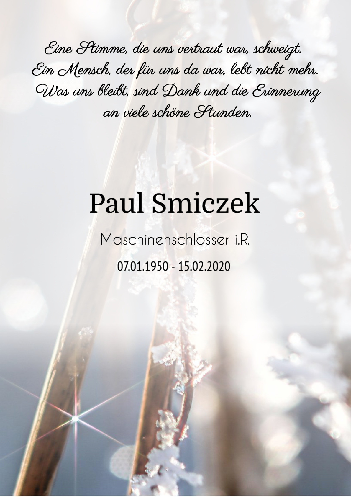 Traueranzeige von Paul Smiczek