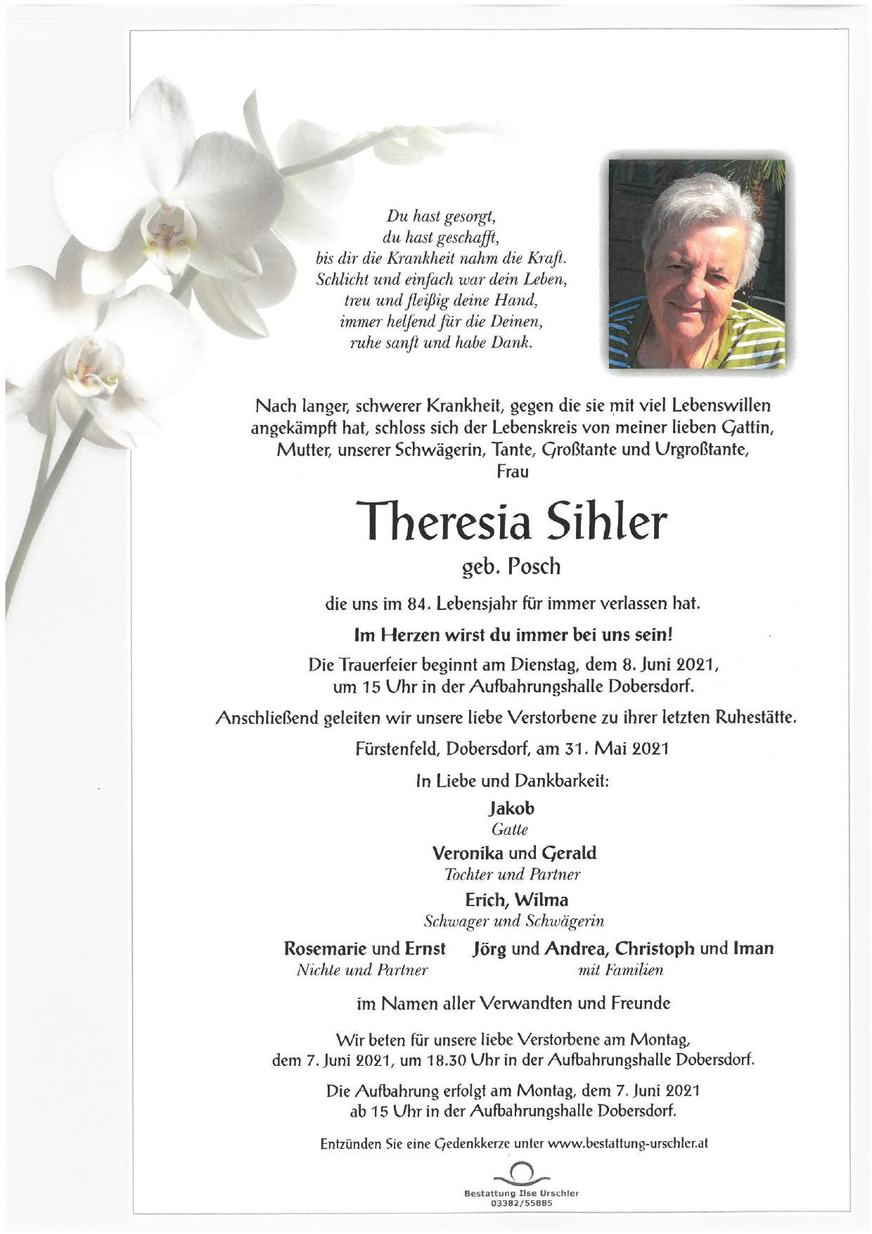 Traueranzeige von Theresia Sihler