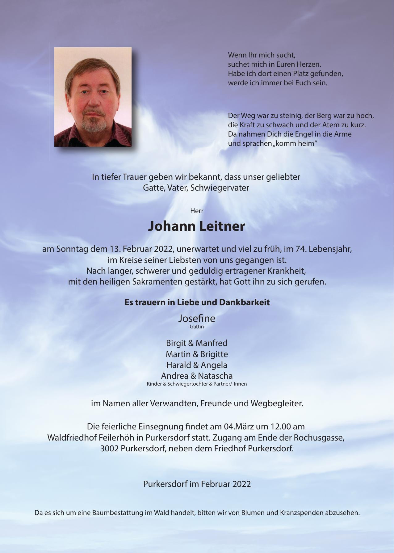 Traueranzeige von Johann Leitner
