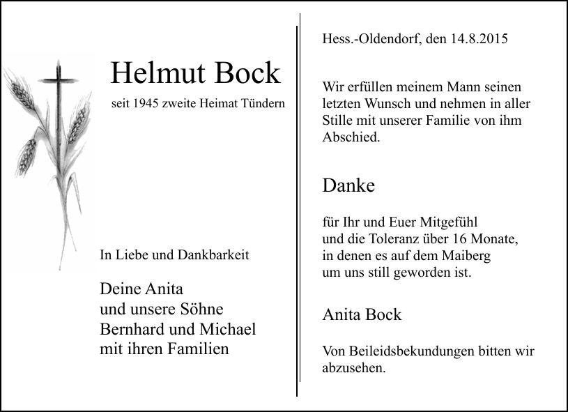 Traueranzeige von Helmut Bock