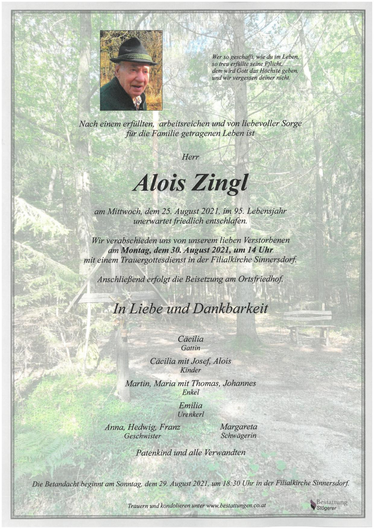 Traueranzeige von Alois Zingl