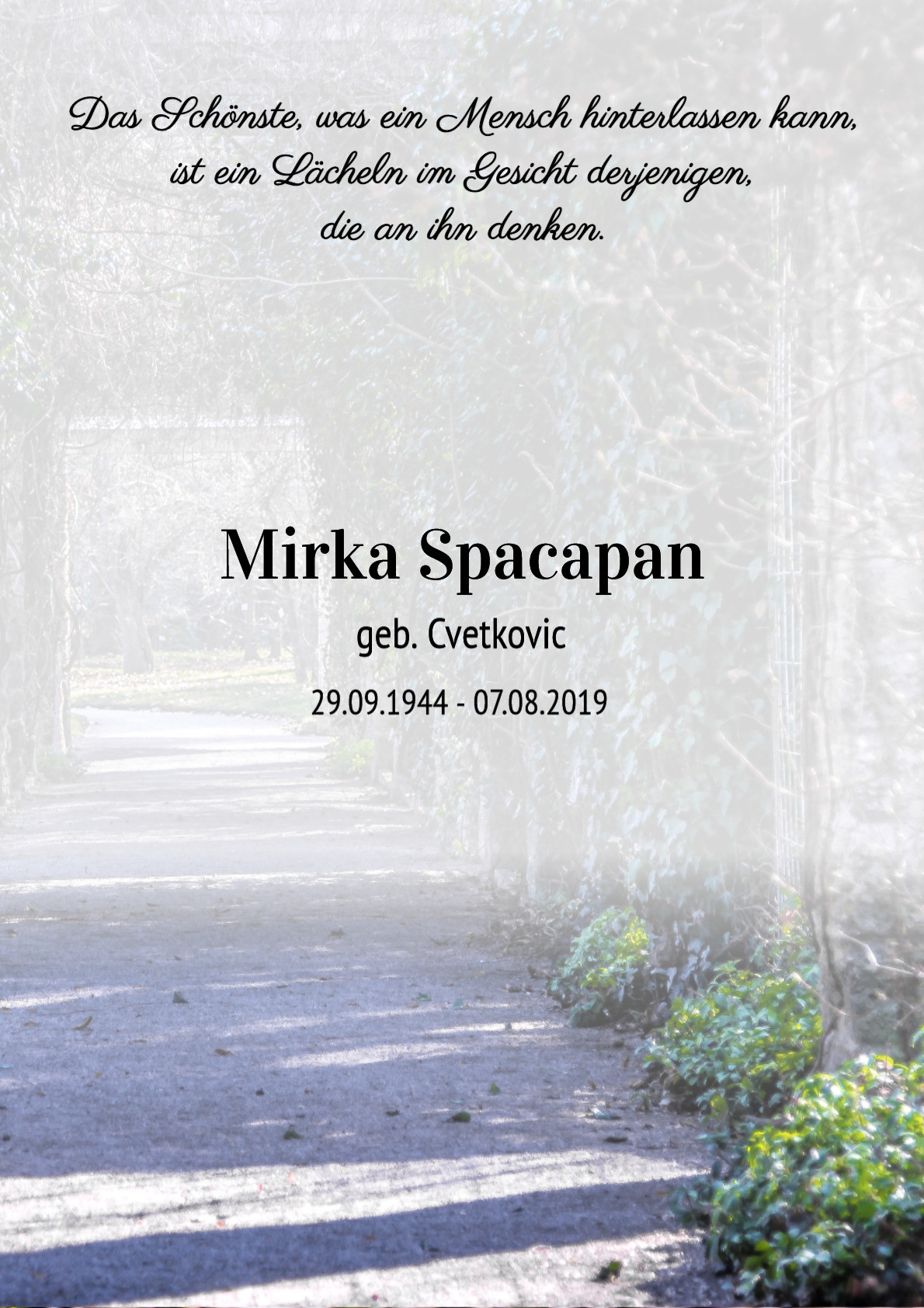 Traueranzeige von Mirka Spacapan