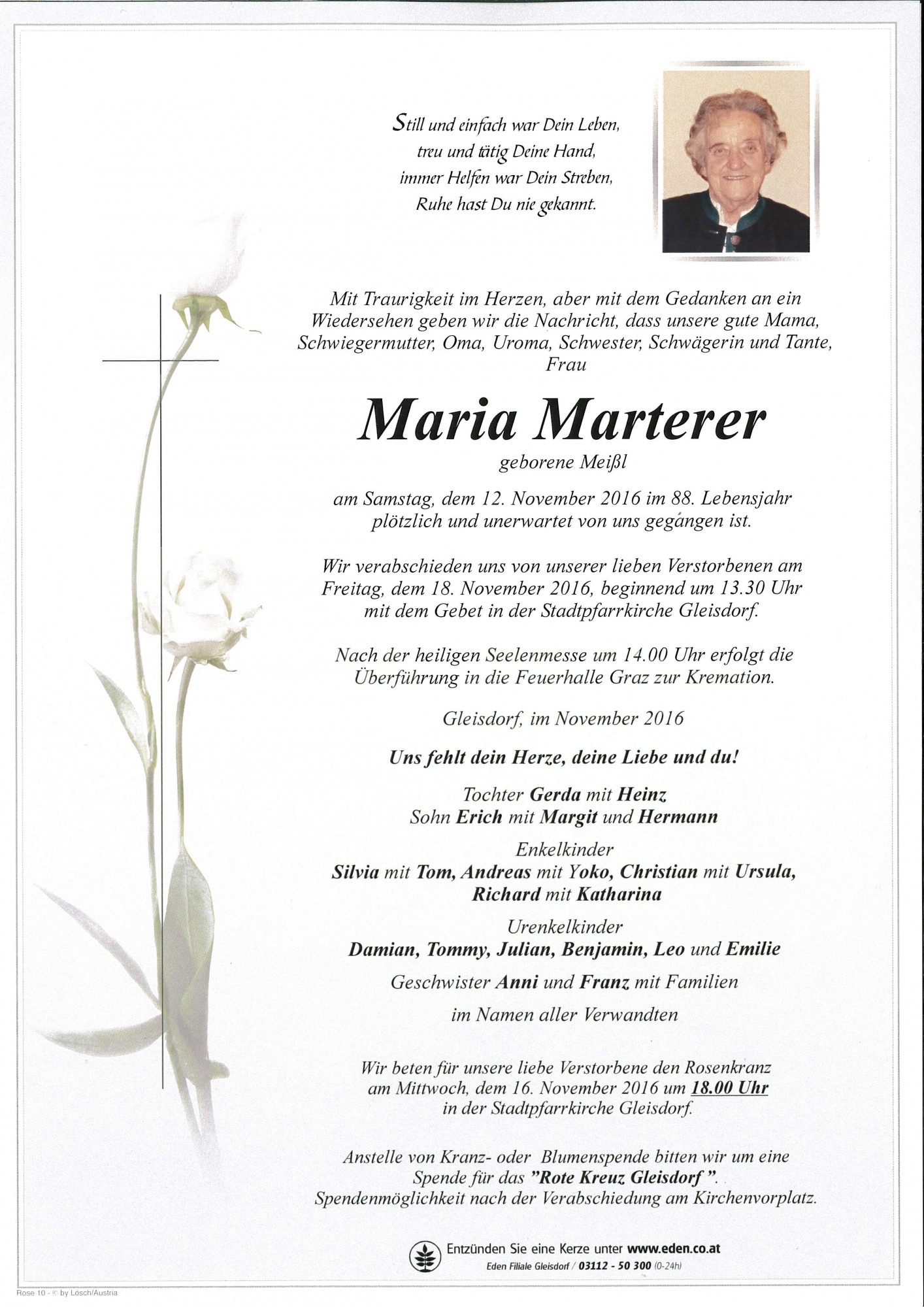 Traueranzeige von Maria Marterer