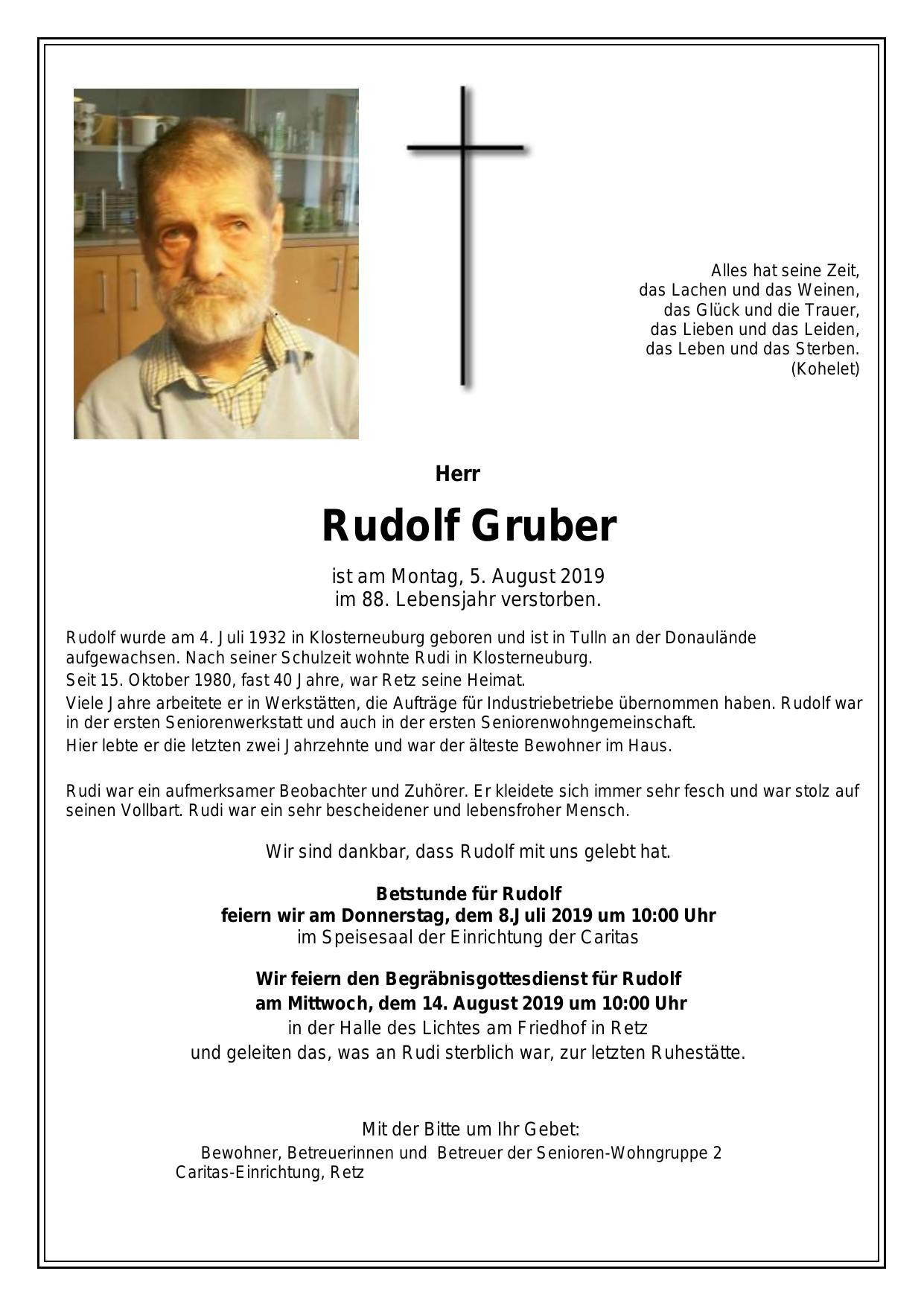 Traueranzeige von Rudolf Gruber