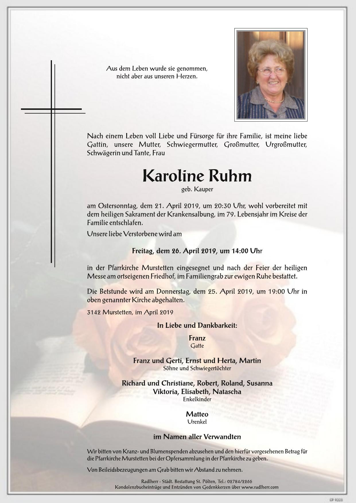 Traueranzeige von Karoline Ruhm