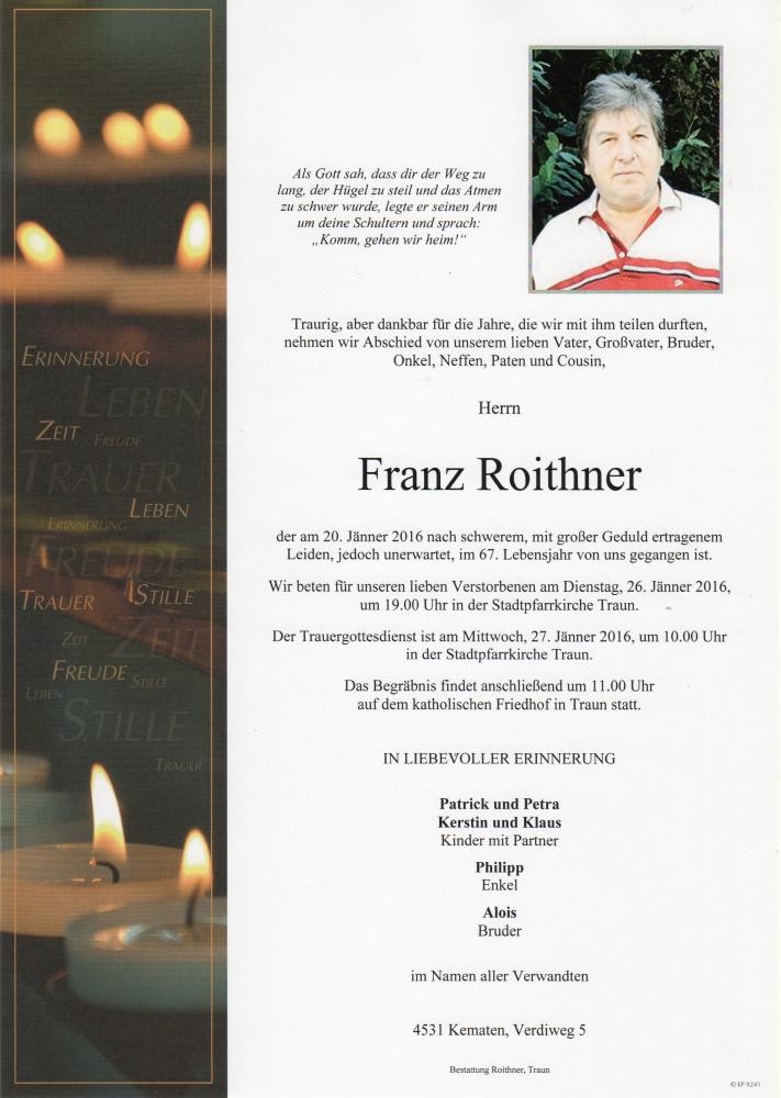 Traueranzeige von Franz Roithner
