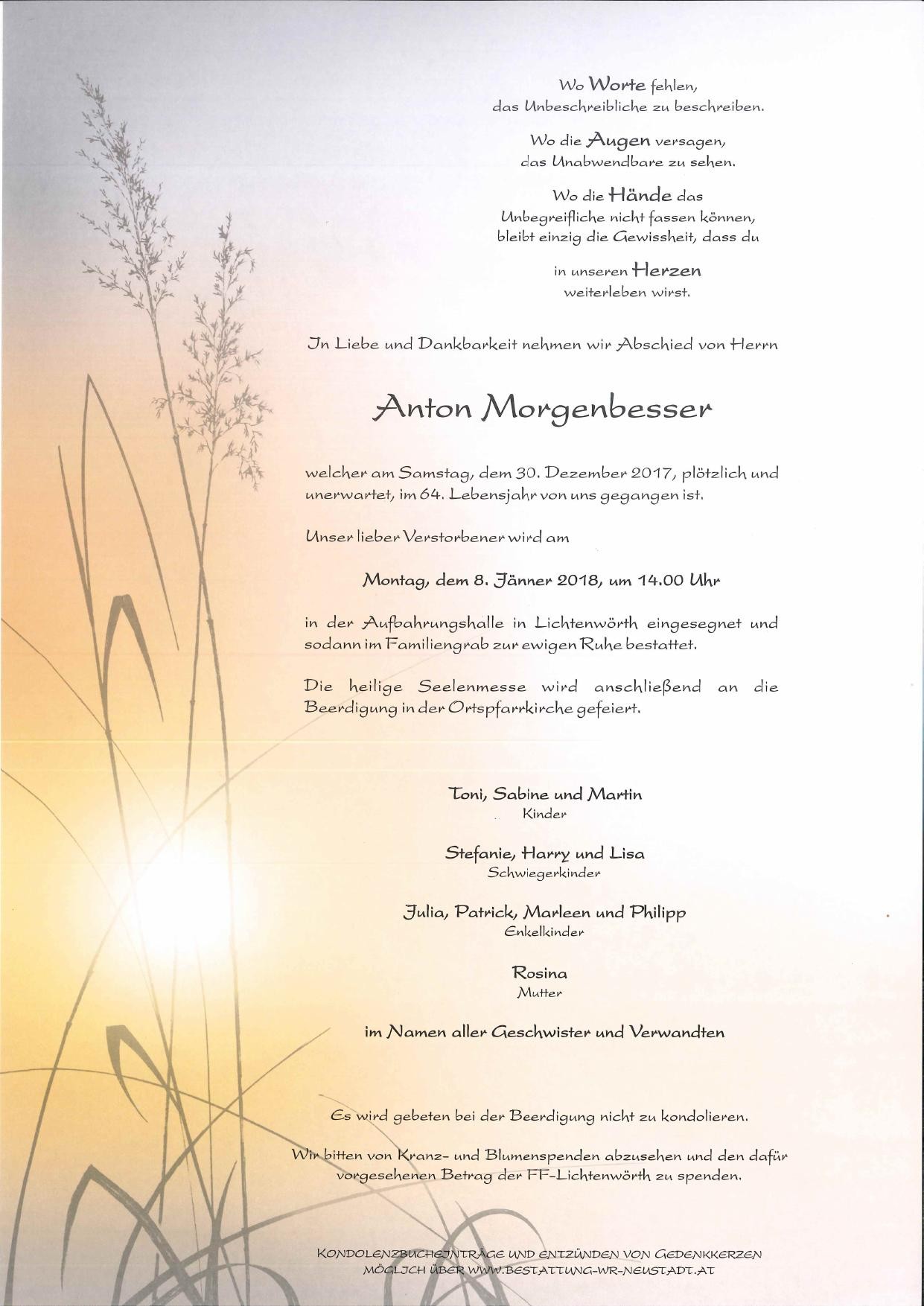 Traueranzeige von Anton Morgenbesser