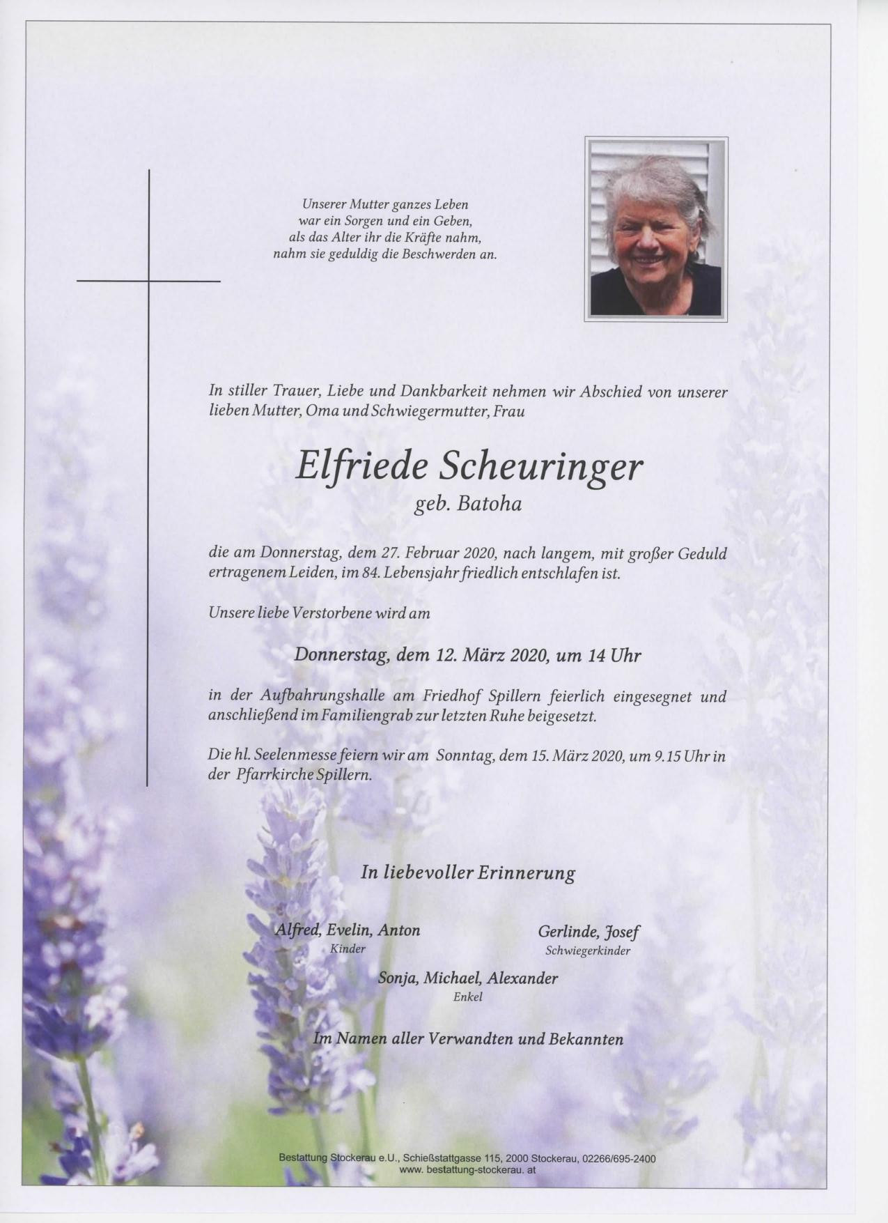 Traueranzeige von Elfriede Scheuringer