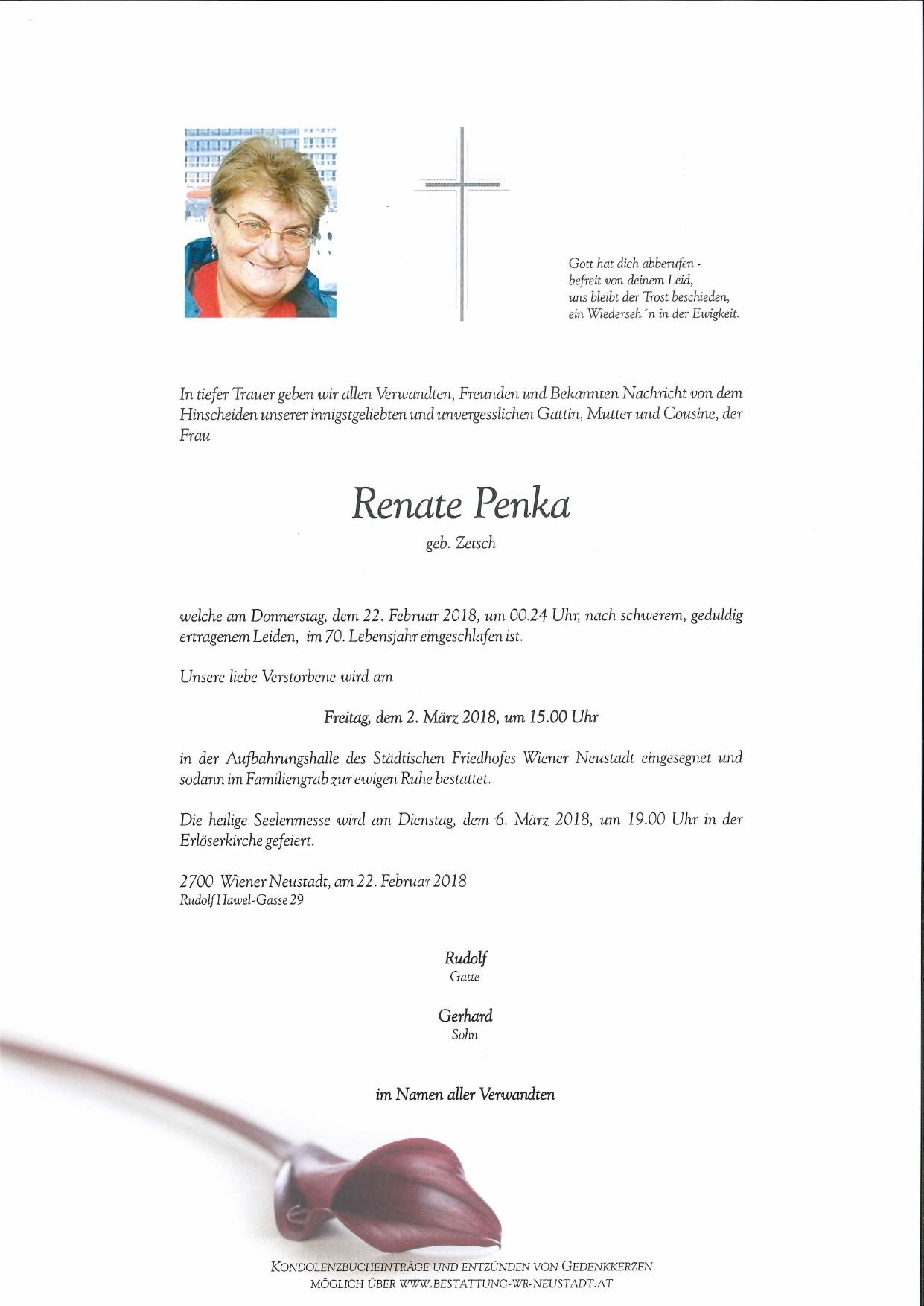 Traueranzeige von Renate Penka