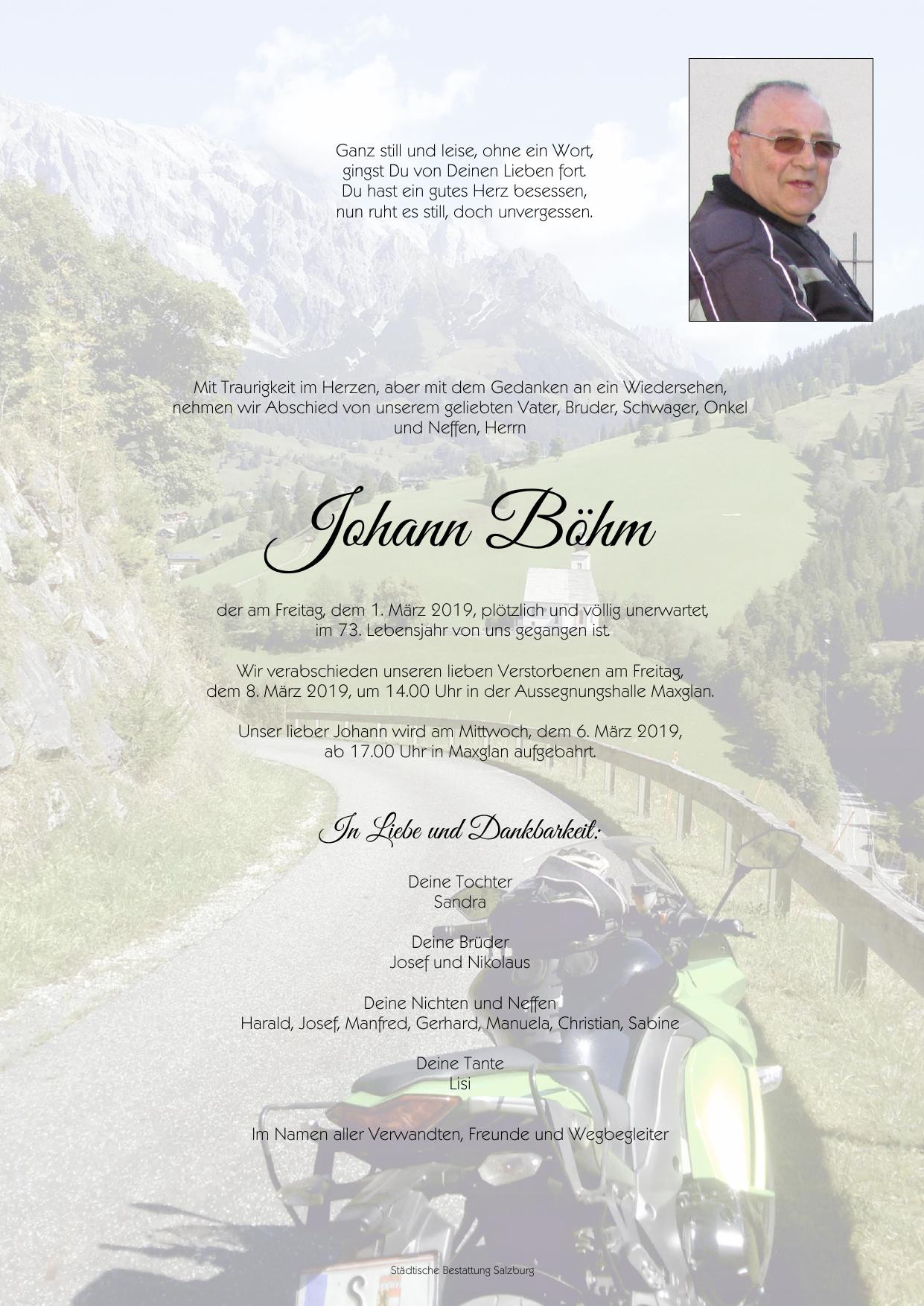 Traueranzeige von Johann Böhm